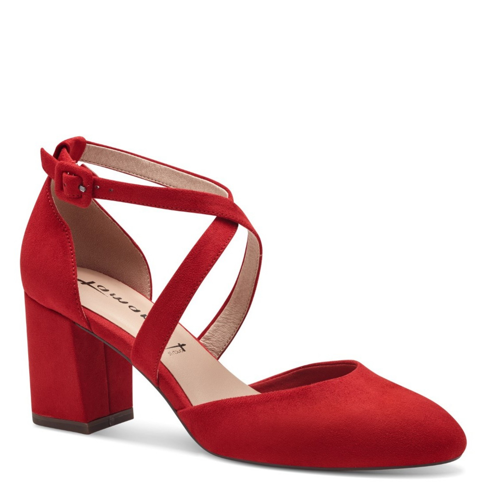 Női oldalt nyitott keresztpántos cipő piros