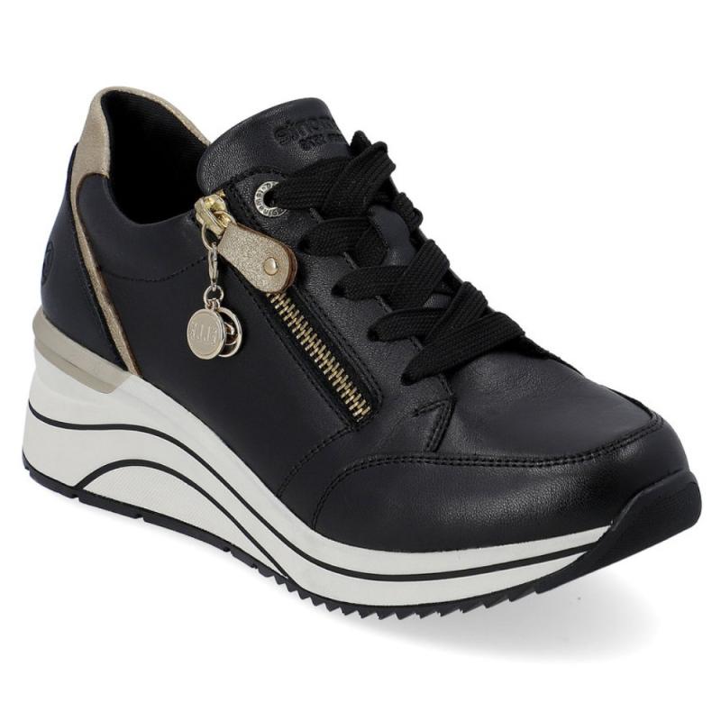 Női sportos fűzős cipzáras fekete félcipő